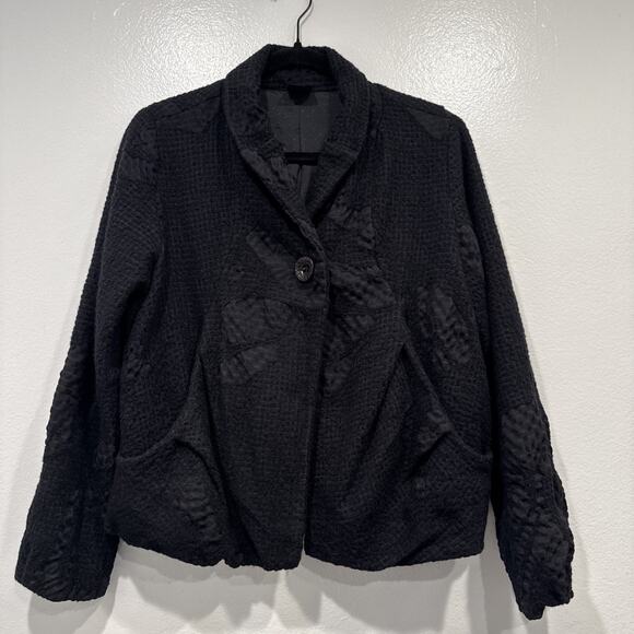 Crea Concept Textured Black One Button Jacket Women’s Size 38 Wool Blend Artsy - Picture 1 of 13